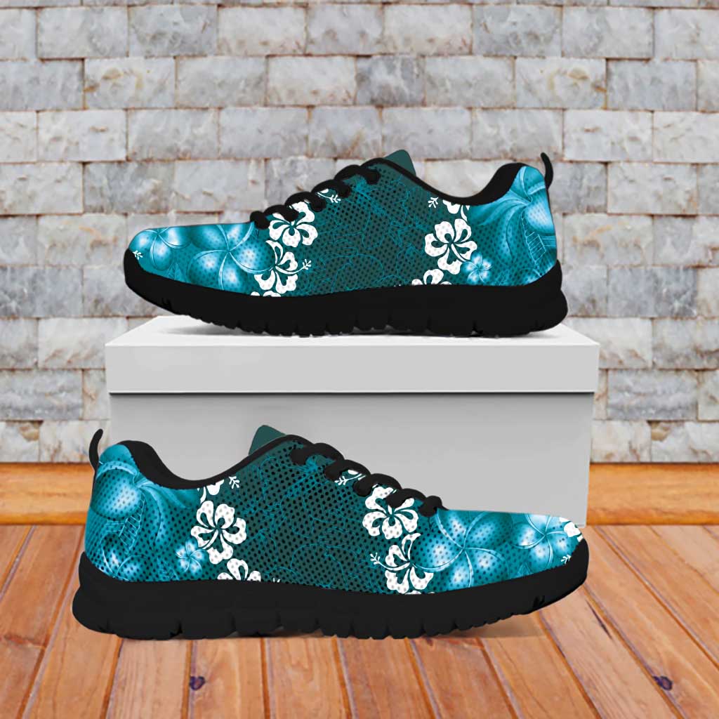 Vintage Dark Cyan Polynesia Sneakers Plumeria With Hibiscus Tropical Vibes LT14 - Polynesian Pride