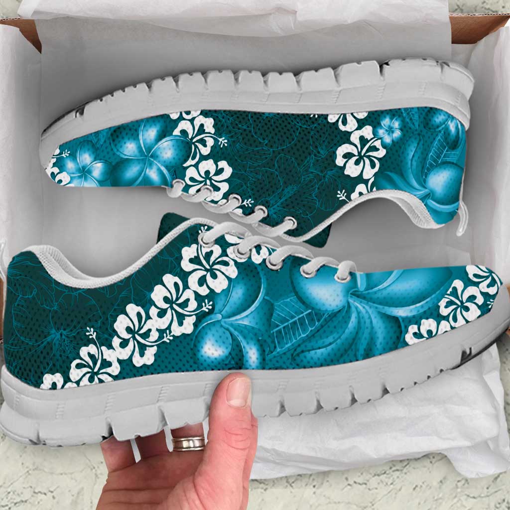 Vintage Dark Cyan Polynesia Sneakers Plumeria With Hibiscus Tropical Vibes LT14 Dark Cyan - Polynesian Pride