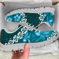 Vintage Dark Cyan Polynesia Sneakers Plumeria With Hibiscus Tropical Vibes LT14 Dark Cyan - Polynesian Pride