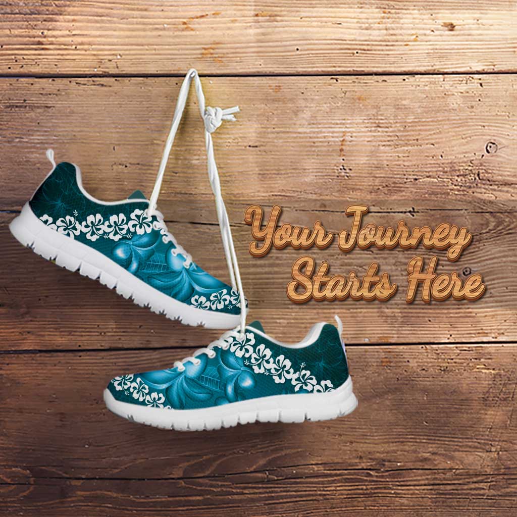 Vintage Dark Cyan Polynesia Sneakers Plumeria With Hibiscus Tropical Vibes LT14 - Polynesian Pride