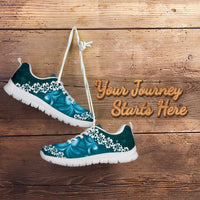 Vintage Dark Cyan Polynesia Sneakers Plumeria With Hibiscus Tropical Vibes LT14 - Polynesian Pride
