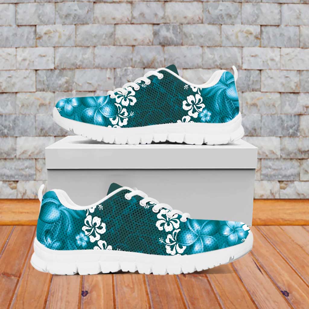 Vintage Dark Cyan Polynesia Sneakers Plumeria With Hibiscus Tropical Vibes LT14 - Polynesian Pride