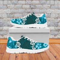 Vintage Dark Cyan Polynesia Sneakers Plumeria With Hibiscus Tropical Vibes LT14 - Polynesian Pride