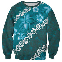 Vintage Dark Cyan Polynesia Sweatshirt Plumeria With Hibiscus Tropical Vibes LT14 Unisex Dark Cyan - Polynesian Pride