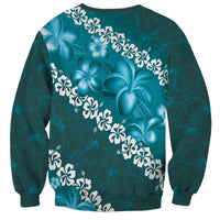 Vintage Dark Cyan Polynesia Sweatshirt Plumeria With Hibiscus Tropical Vibes LT14 - Polynesian Pride
