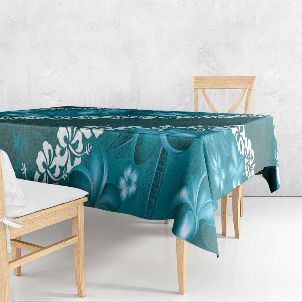 Vintage Dark Cyan Polynesia Tablecloth Plumeria With Hibiscus Tropical Vibes LT14 - Polynesian Pride