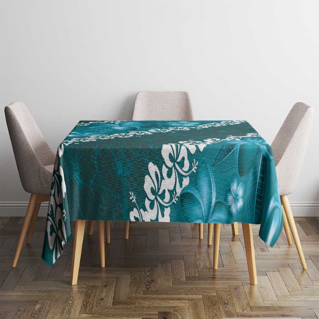 Vintage Dark Cyan Polynesia Tablecloth Plumeria With Hibiscus Tropical Vibes LT14 - Polynesian Pride