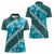 Vintage Dark Cyan Polynesia Women Polo Shirt Plumeria With Hibiscus Tropical Vibes