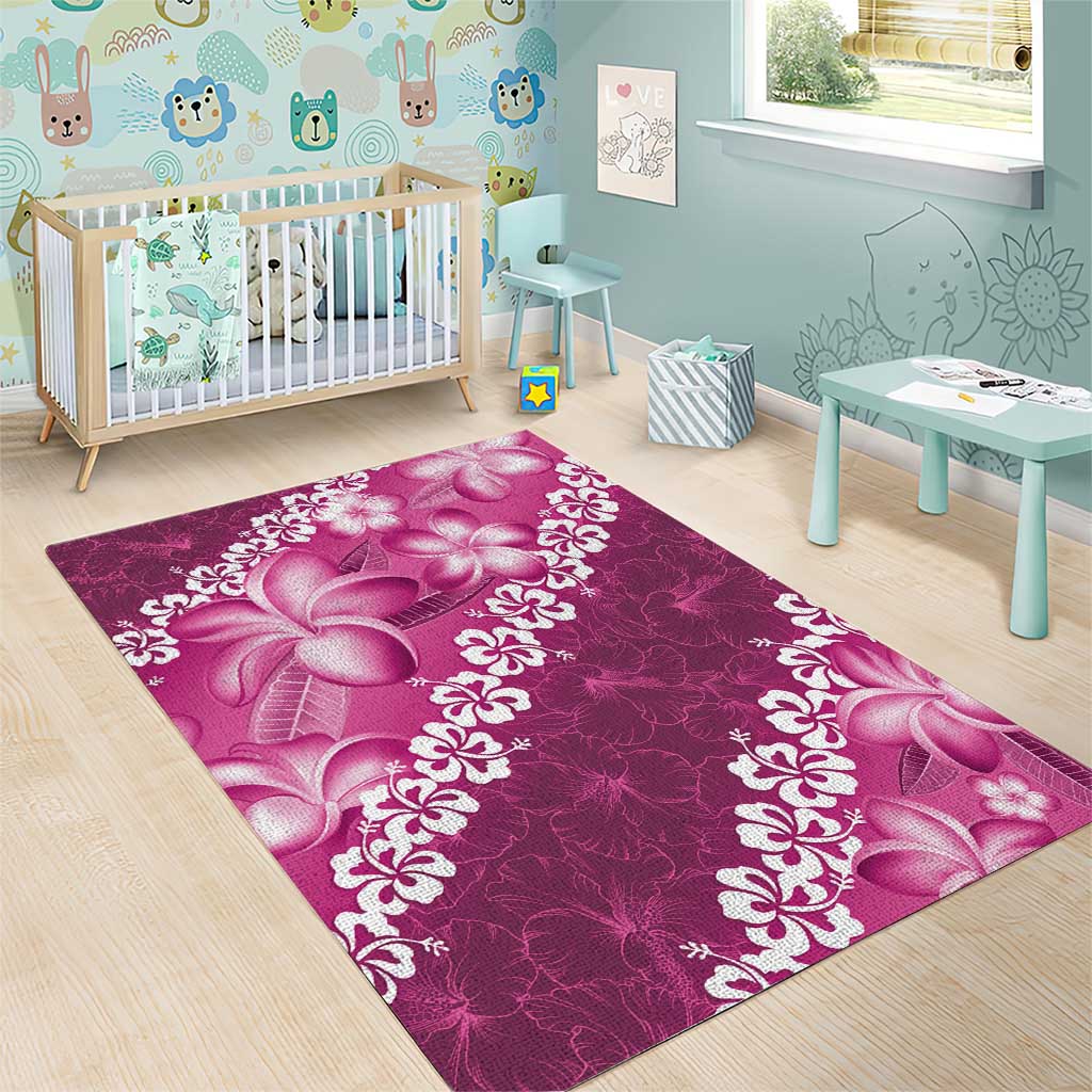 Vintage Pink Polynesia Area Rug Plumeria With Hibiscus Tropical Vibes LT14 - Polynesian Pride