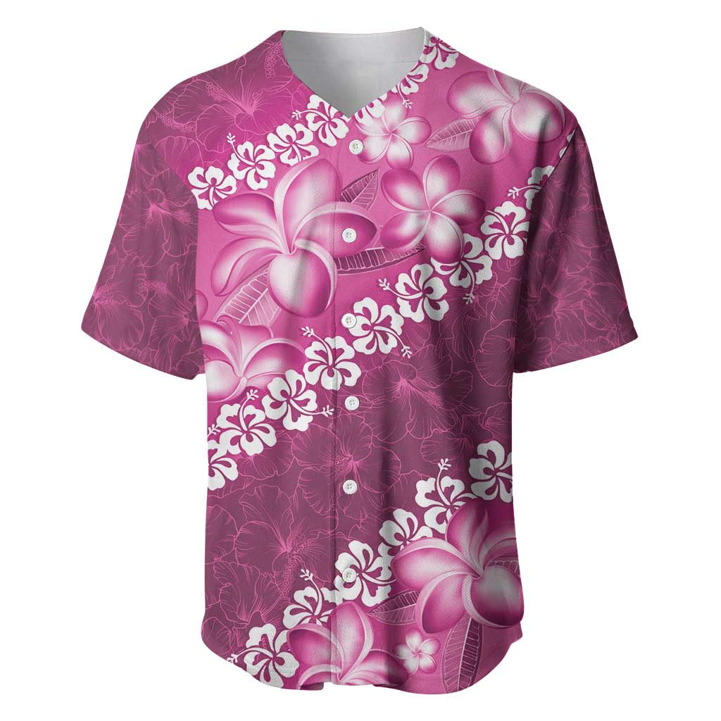 Vintage Pink Polynesia Baseball Jersey Plumeria With Hibiscus Tropical Vibes LT14 Pink - Polynesian Pride