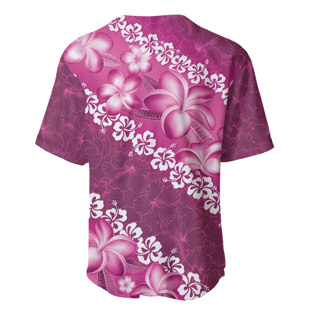 Vintage Pink Polynesia Baseball Jersey Plumeria With Hibiscus Tropical Vibes LT14 - Polynesian Pride