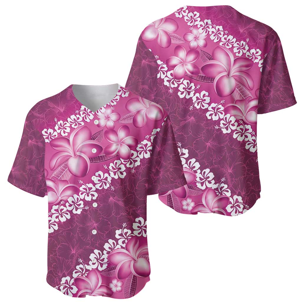 Vintage Pink Polynesia Baseball Jersey Plumeria With Hibiscus Tropical Vibes LT14 - Polynesian Pride