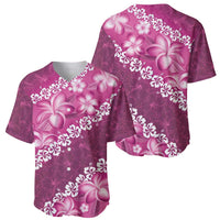 Vintage Pink Polynesia Baseball Jersey Plumeria With Hibiscus Tropical Vibes LT14 - Polynesian Pride
