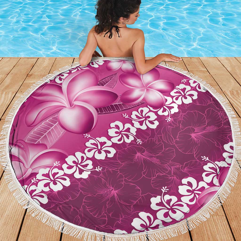 Vintage Pink Polynesia Beach Blanket Plumeria With Hibiscus Tropical Vibes LT14 - Polynesian Pride