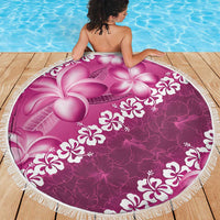 Vintage Pink Polynesia Beach Blanket Plumeria With Hibiscus Tropical Vibes LT14 - Polynesian Pride