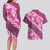 Vintage Pink Polynesia Couples Matching Long Sleeve Bodycon Dress and Hawaiian Shirt Plumeria With Hibiscus Tropical Vibes