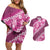 Vintage Pink Polynesia Couples Matching Off Shoulder Short Dress and Hawaiian Shirt Plumeria With Hibiscus Tropical Vibes