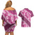 Vintage Pink Polynesia Couples Matching Off Shoulder Short Dress and Hawaiian Shirt Plumeria With Hibiscus Tropical Vibes