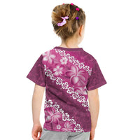 Vintage Pink Polynesia Kid T Shirt Plumeria With Hibiscus Tropical Vibes LT14 - Polynesian Pride