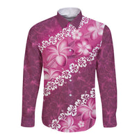 Vintage Pink Polynesia Long Sleeve Button Shirt Plumeria With Hibiscus Tropical Vibes LT14 Unisex Pink - Polynesian Pride