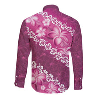 Vintage Pink Polynesia Long Sleeve Button Shirt Plumeria With Hibiscus Tropical Vibes LT14 - Polynesian Pride