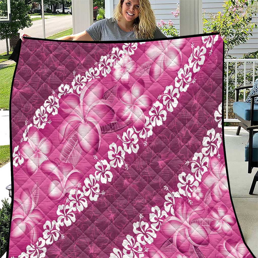 Vintage Pink Polynesia Quilt Plumeria With Hibiscus Tropical Vibes LT14 Pink - Polynesian Pride