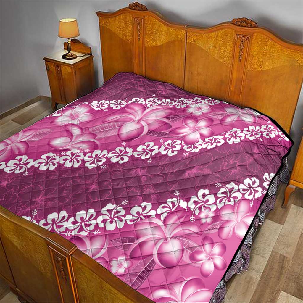 Vintage Pink Polynesia Quilt Plumeria With Hibiscus Tropical Vibes LT14 - Polynesian Pride