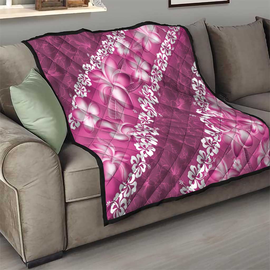Vintage Pink Polynesia Quilt Plumeria With Hibiscus Tropical Vibes LT14 - Polynesian Pride