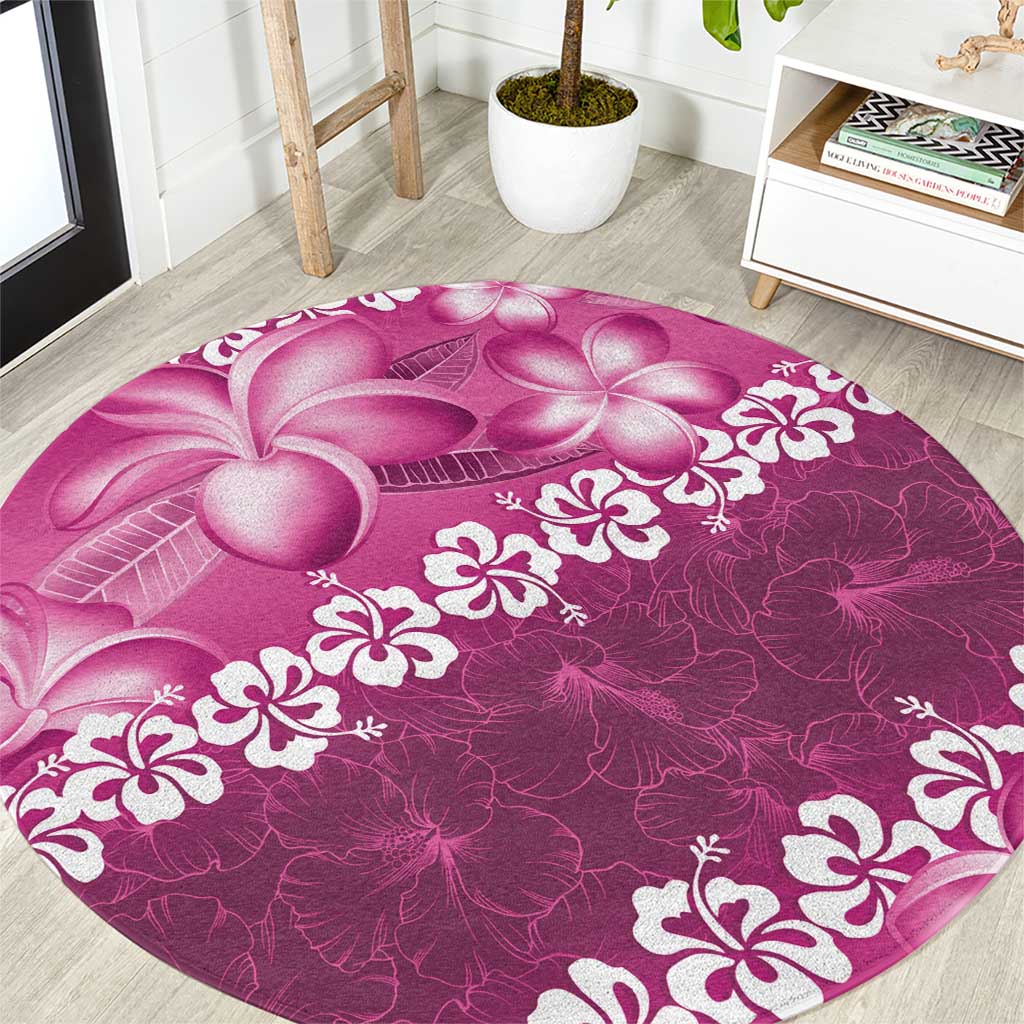 Vintage Pink Polynesia Round Carpet Plumeria With Hibiscus Tropical Vibes LT14 Pink - Polynesian Pride