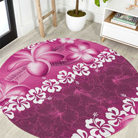Vintage Pink Polynesia Round Carpet Plumeria With Hibiscus Tropical Vibes LT14 Pink - Polynesian Pride