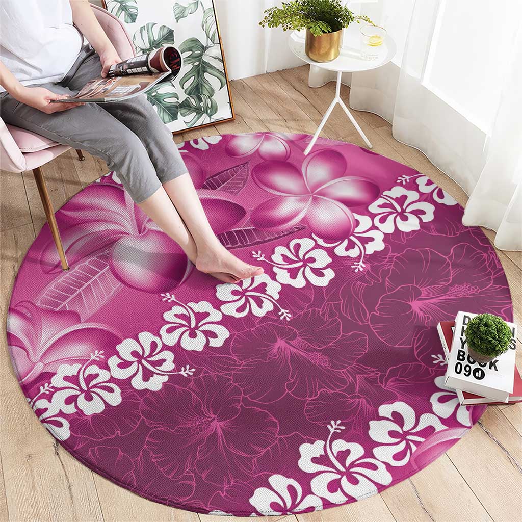 Vintage Pink Polynesia Round Carpet Plumeria With Hibiscus Tropical Vibes LT14 - Polynesian Pride