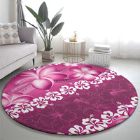 Vintage Pink Polynesia Round Carpet Plumeria With Hibiscus Tropical Vibes LT14 - Polynesian Pride