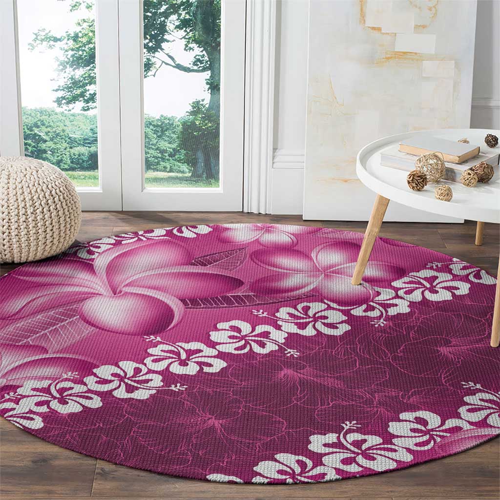 Vintage Pink Polynesia Round Carpet Plumeria With Hibiscus Tropical Vibes LT14 - Polynesian Pride