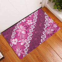 Vintage Pink Polynesia Rubber Doormat Plumeria With Hibiscus Tropical Vibes LT14 - Polynesian Pride