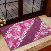 Vintage Pink Polynesia Rubber Doormat Plumeria With Hibiscus Tropical Vibes LT14 - Polynesian Pride