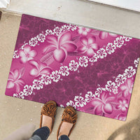 Vintage Pink Polynesia Rubber Doormat Plumeria With Hibiscus Tropical Vibes LT14 - Polynesian Pride