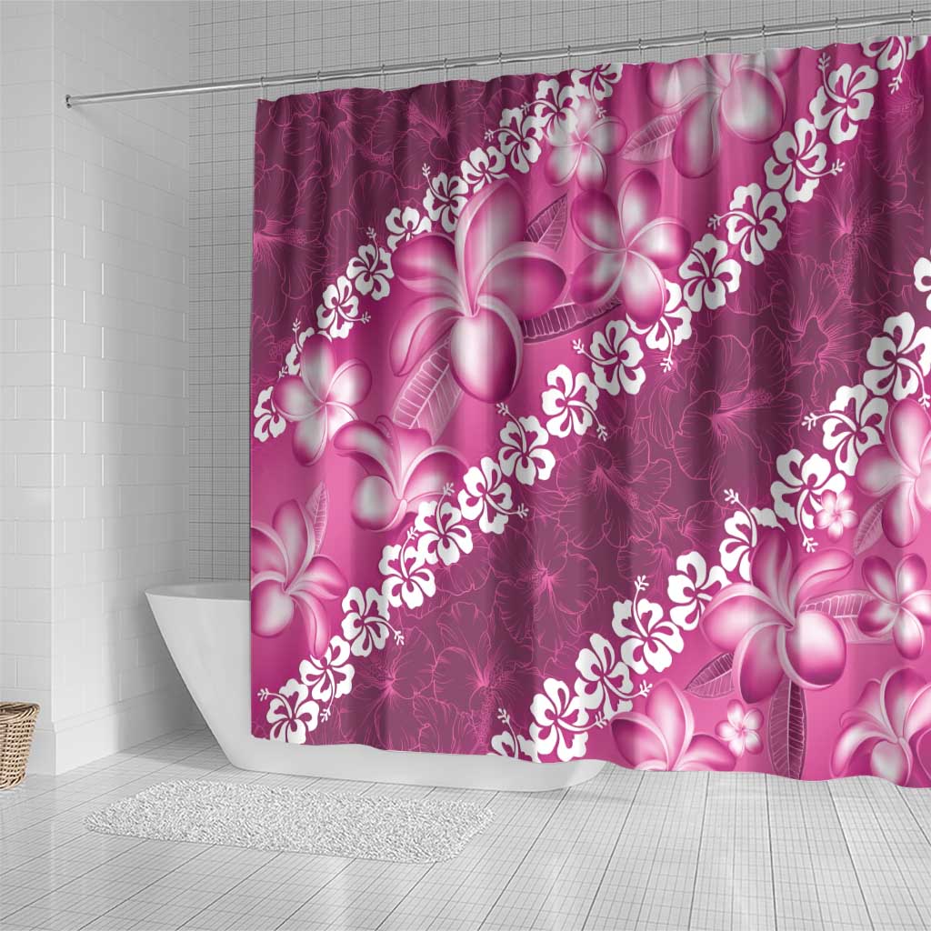 Vintage Pink Polynesia Shower Curtain Plumeria With Hibiscus Tropical Vibes LT14 - Polynesian Pride
