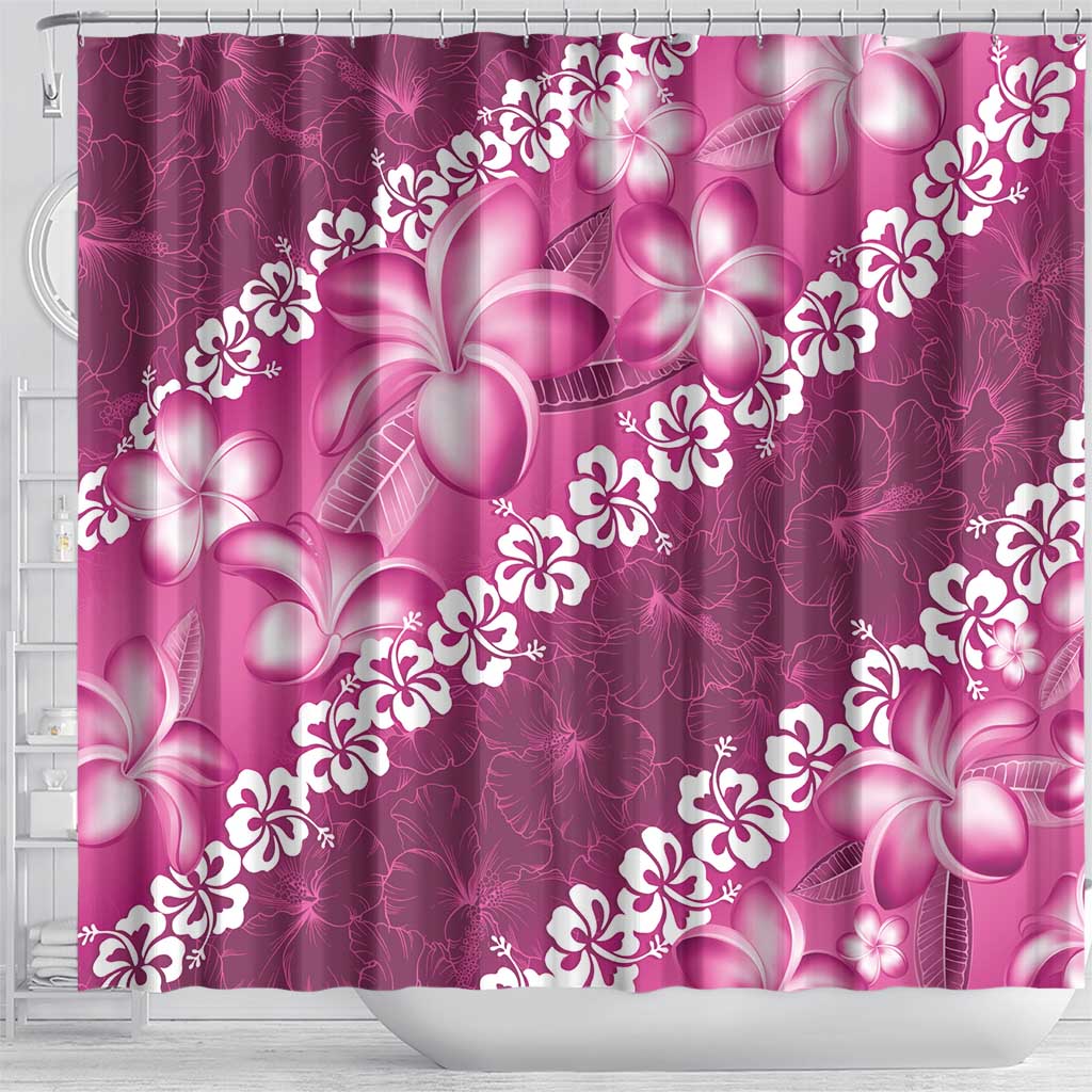 Vintage Pink Polynesia Shower Curtain Plumeria With Hibiscus Tropical Vibes LT14 - Polynesian Pride