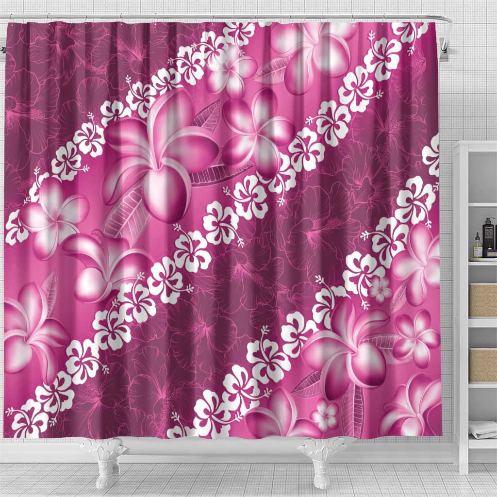 Vintage Pink Polynesia Shower Curtain Plumeria With Hibiscus Tropical Vibes LT14 - Polynesian Pride