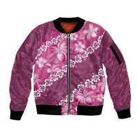 Vintage Pink Polynesia Sleeve Zip Bomber Jacket Plumeria With Hibiscus Tropical Vibes LT14 Unisex Pink - Polynesian Pride