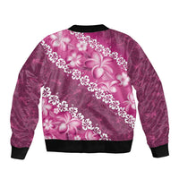 Vintage Pink Polynesia Sleeve Zip Bomber Jacket Plumeria With Hibiscus Tropical Vibes LT14 - Polynesian Pride