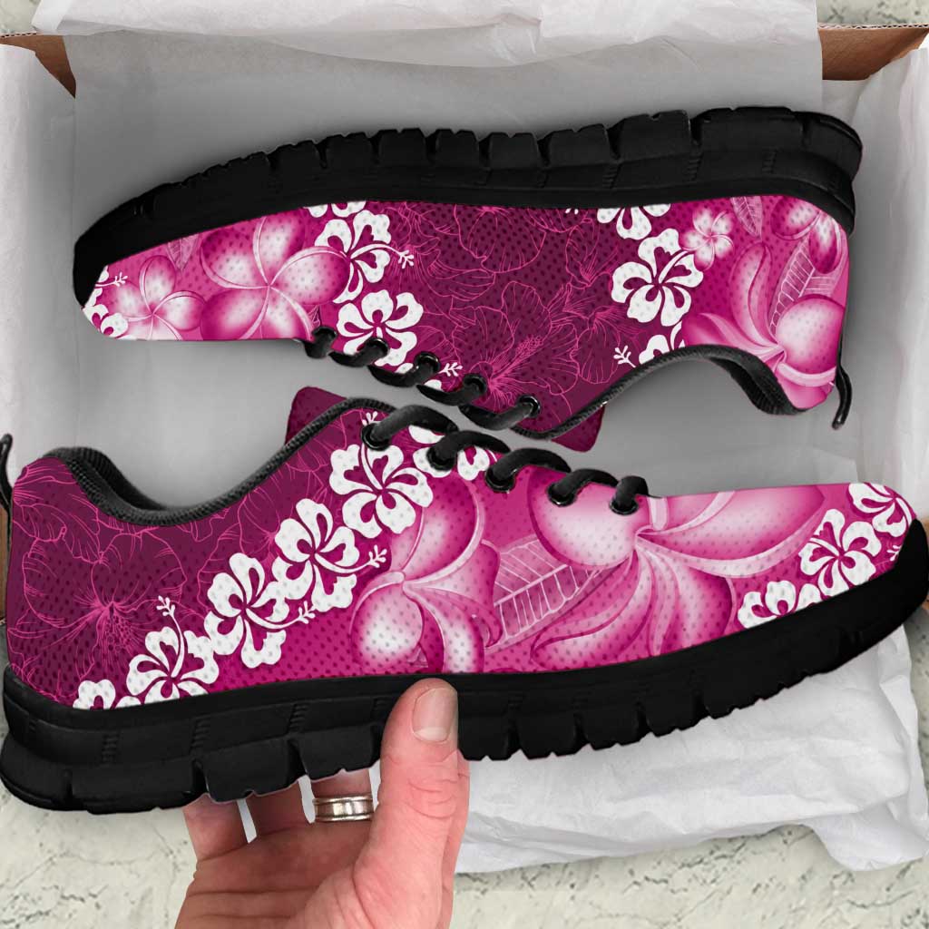 Vintage Pink Polynesia Sneakers Plumeria With Hibiscus Tropical Vibes LT14 Pink - Polynesian Pride