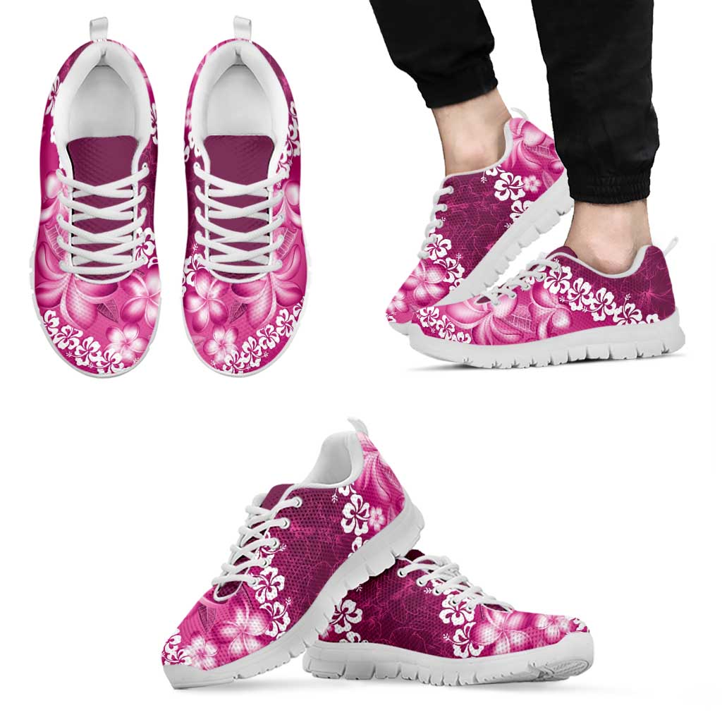 Vintage Pink Polynesia Sneakers Plumeria With Hibiscus Tropical Vibes LT14 - Polynesian Pride