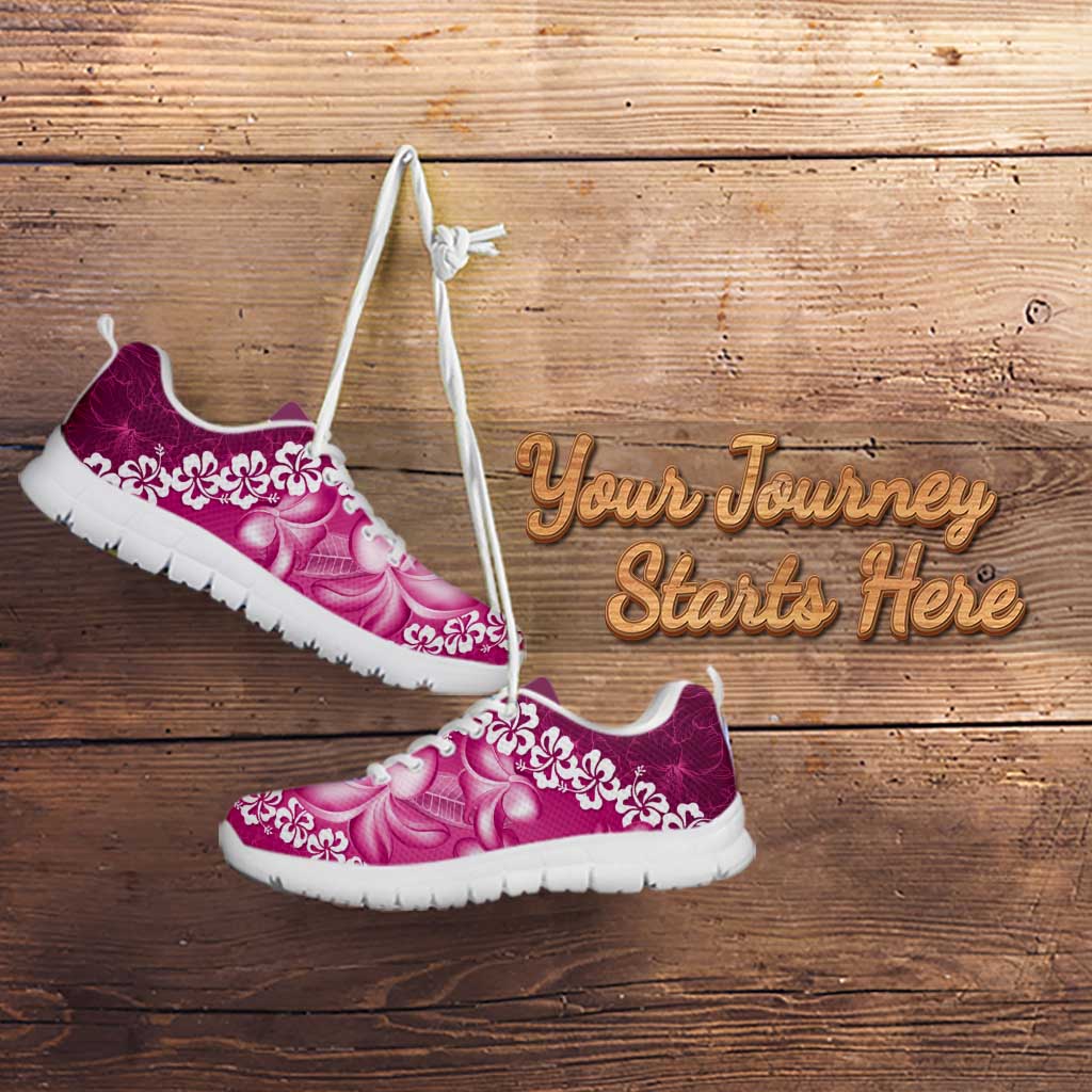 Vintage Pink Polynesia Sneakers Plumeria With Hibiscus Tropical Vibes LT14 - Polynesian Pride