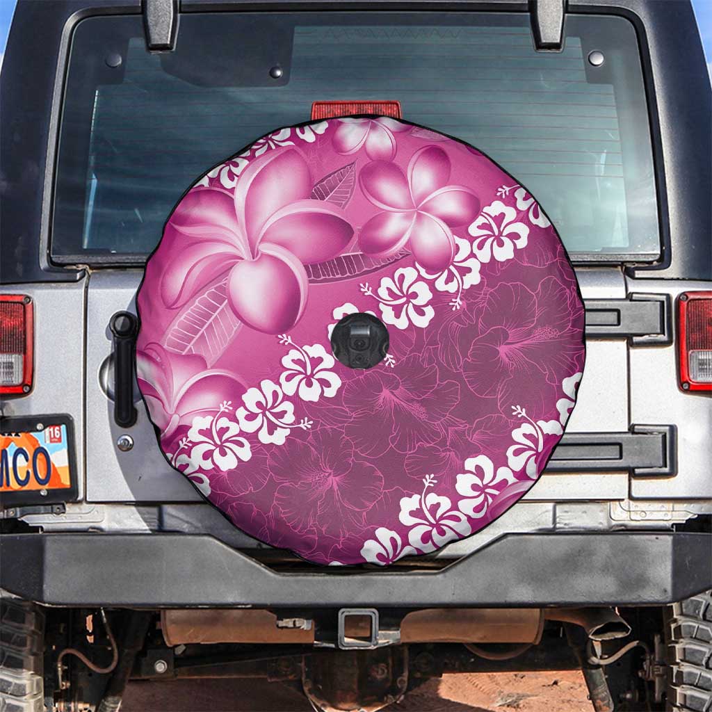 Vintage Pink Polynesia Spare Tire Cover Plumeria With Hibiscus Tropical Vibes