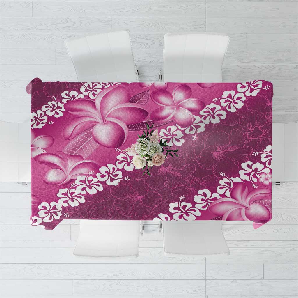 Vintage Pink Polynesia Tablecloth Plumeria With Hibiscus Tropical Vibes LT14 Pink - Polynesian Pride