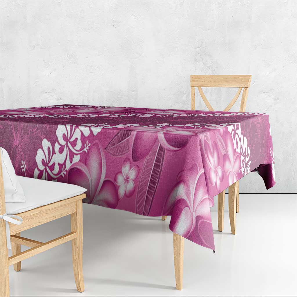 Vintage Pink Polynesia Tablecloth Plumeria With Hibiscus Tropical Vibes LT14 - Polynesian Pride