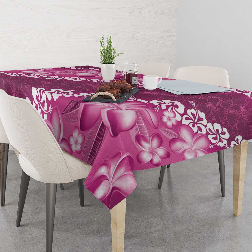 Vintage Pink Polynesia Tablecloth Plumeria With Hibiscus Tropical Vibes LT14 - Polynesian Pride