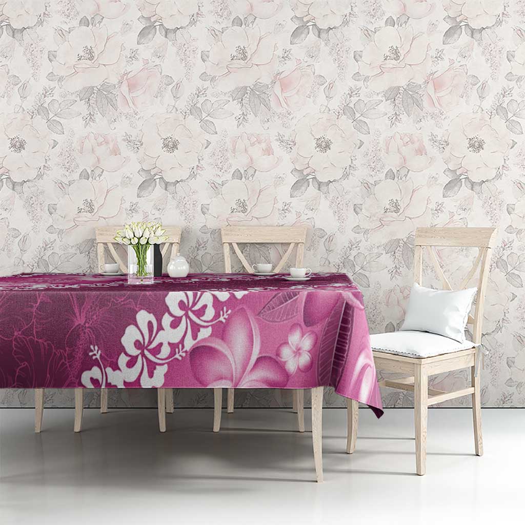 Vintage Pink Polynesia Tablecloth Plumeria With Hibiscus Tropical Vibes LT14 - Polynesian Pride