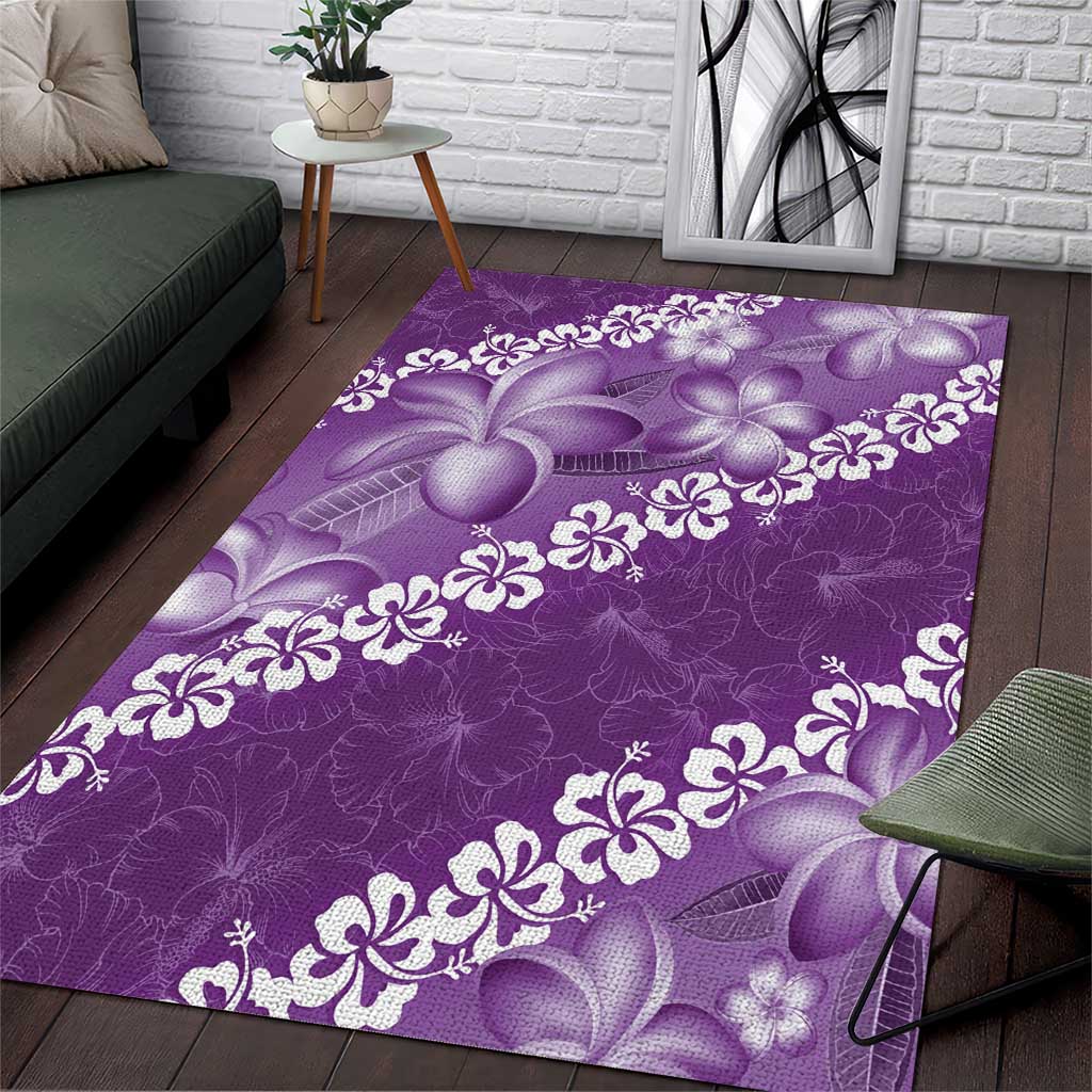 Vintage Purple Polynesia Area Rug Plumeria With Hibiscus Tropical Vibes LT14 Purple - Polynesian Pride